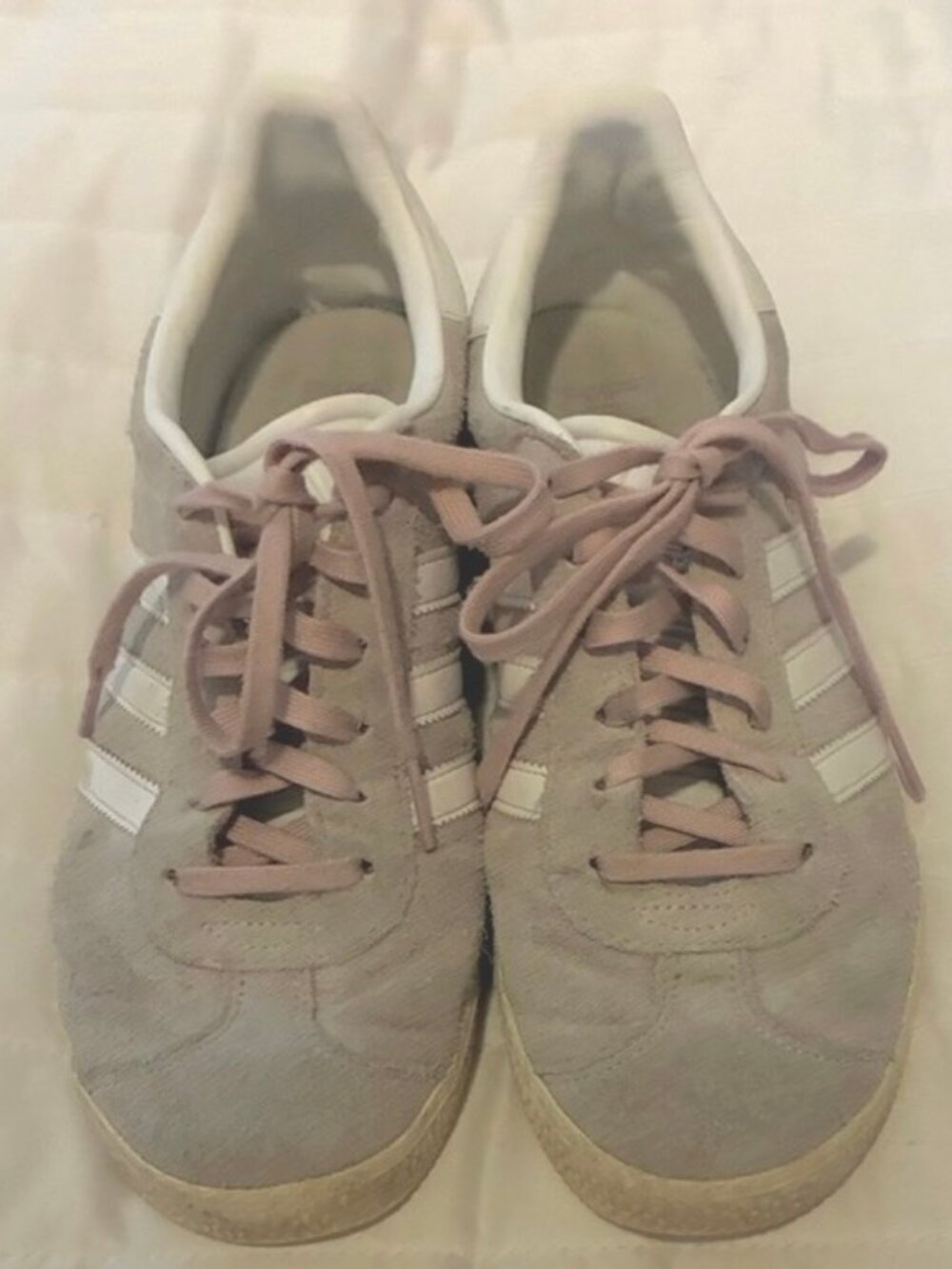 Adidas Gazelle Sneakers-Women's size 8/Unisex size 7-Tan/White w. Pink Laces